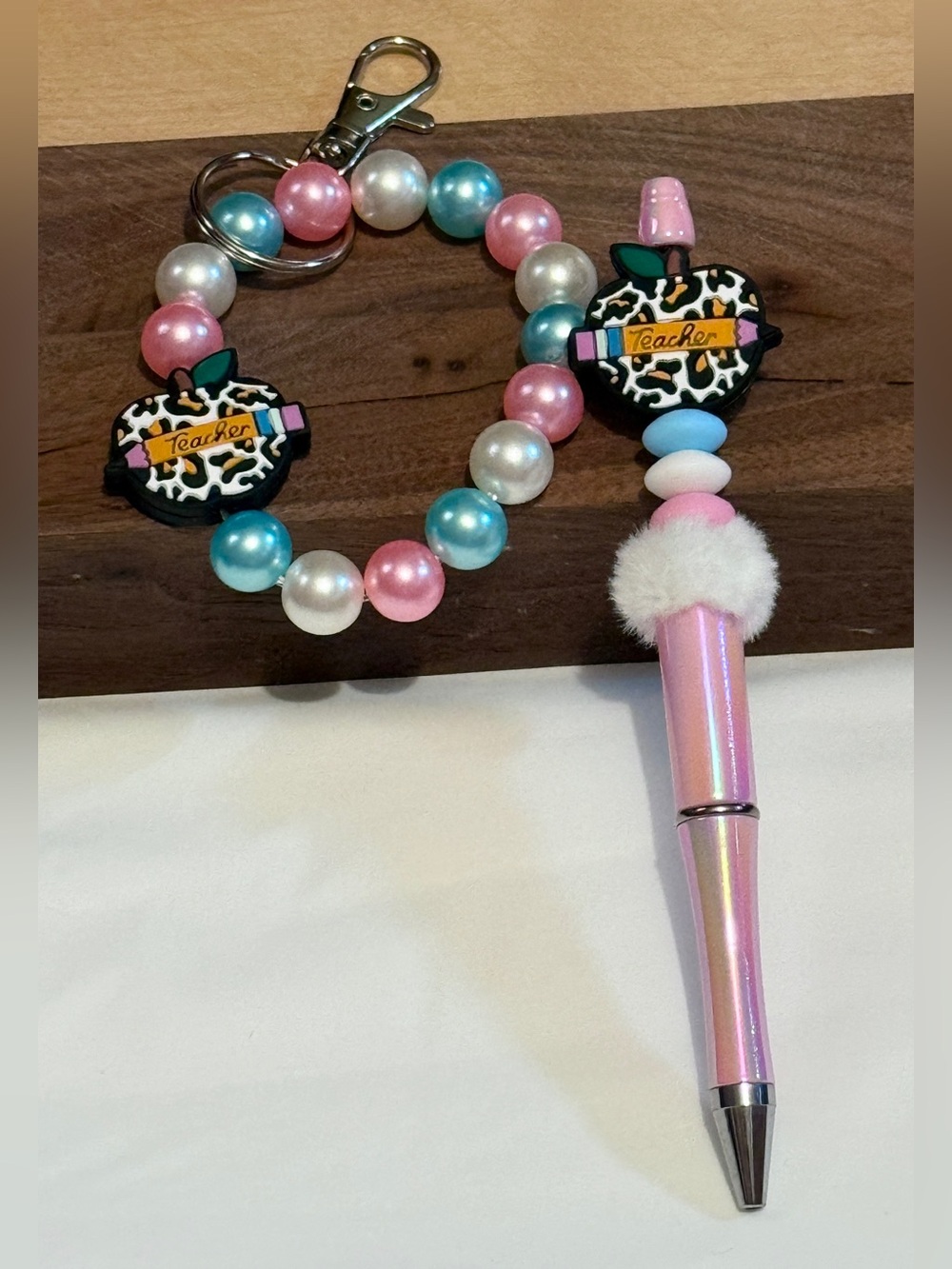 Mama Leopard Beaded Pen, Keychain Wristlet Set Mother School BTJ